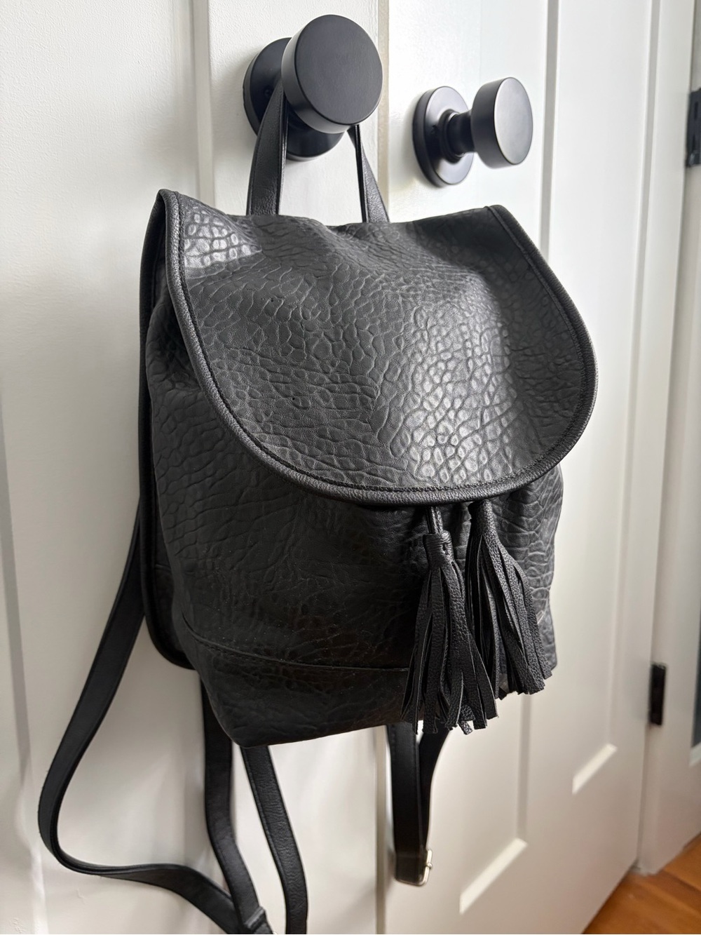 Target Black Textured Faux-Leather Tassel Backpack